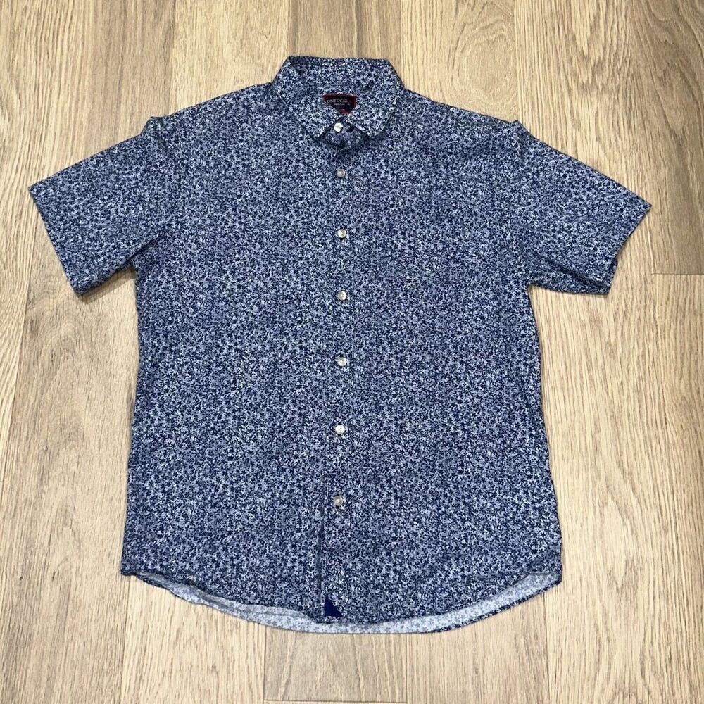 UNTUCKit Jean Louis Button Up Short Sleeve Shirt Blue Floral Mens Medium